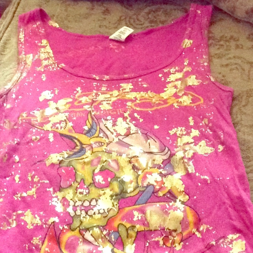 Worn Ed Hardy gold foil Tank top One size fits all